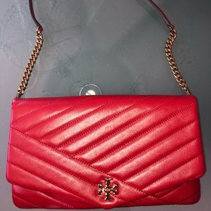 Tory Burch monogram chevron red leather clutch bag